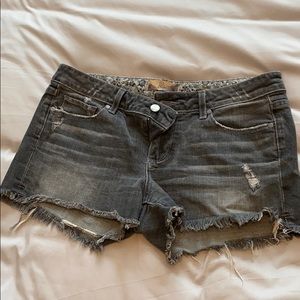 PAIGE grey distressed jean shorts